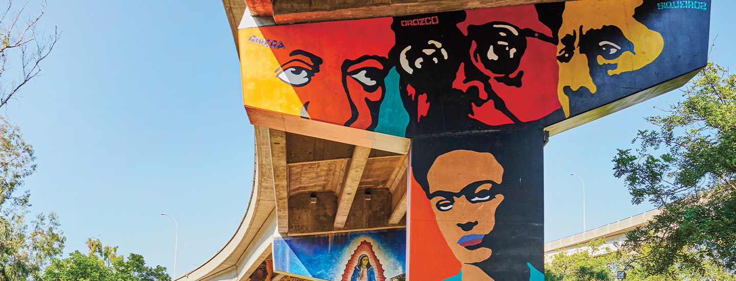 Beautiful, colorful murals under an expressway