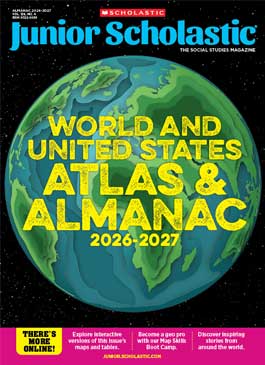 Cover of World & United States Atlas & Almanac, yellow title text over a green globe on black