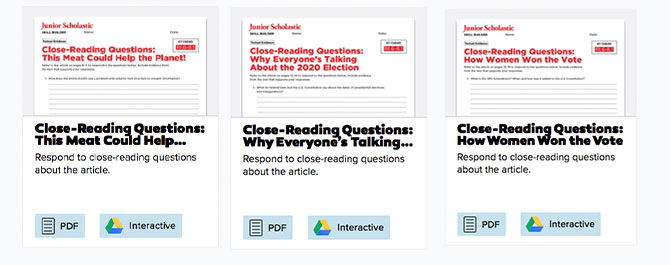 3 close-reading question skills sheets